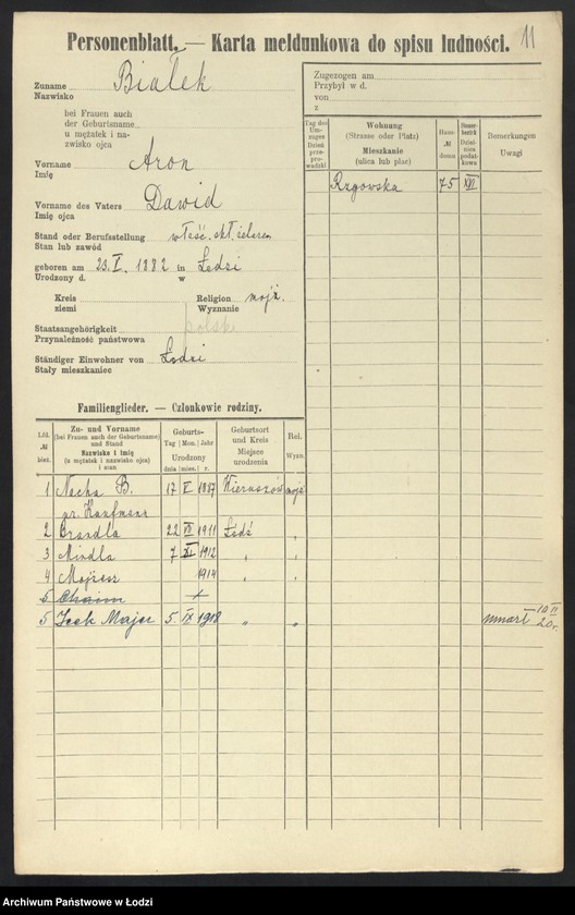 Obraz 13 z jednostki "[Spis ludności Łodzi] Białek - Bibelszön"