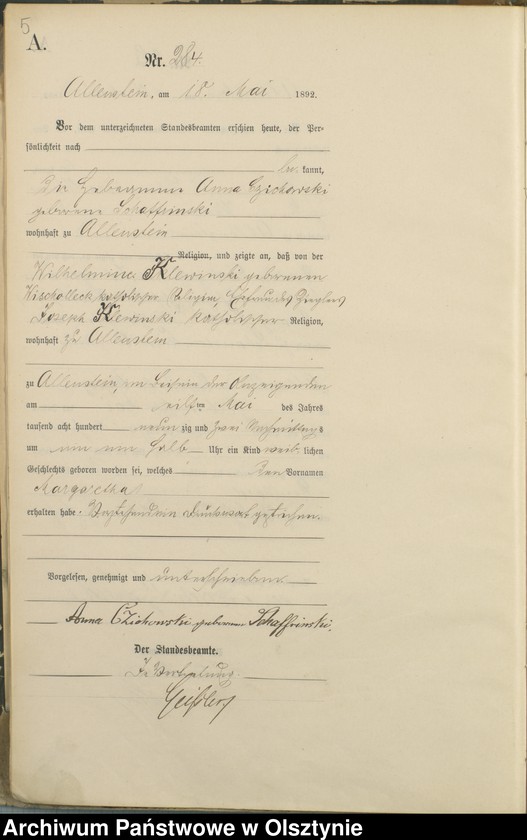 image.from.unit.number "Geburts-Haupt-Register Tom II,Nr 281 - 560"