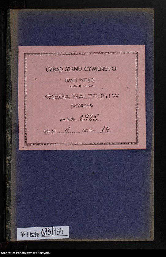 image.from.unit.number "Heiraths-Neben-Register Nr 1 - 14 [ Księga małżeństw - wtóropis ]"