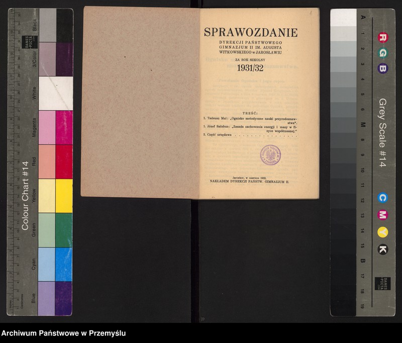 image.from.unit.number "Państwowe Gimnazjum II im. Augusta Witkowskiego w Jarosławiu. Sprawozdanie za rok szkolny 1931/32"