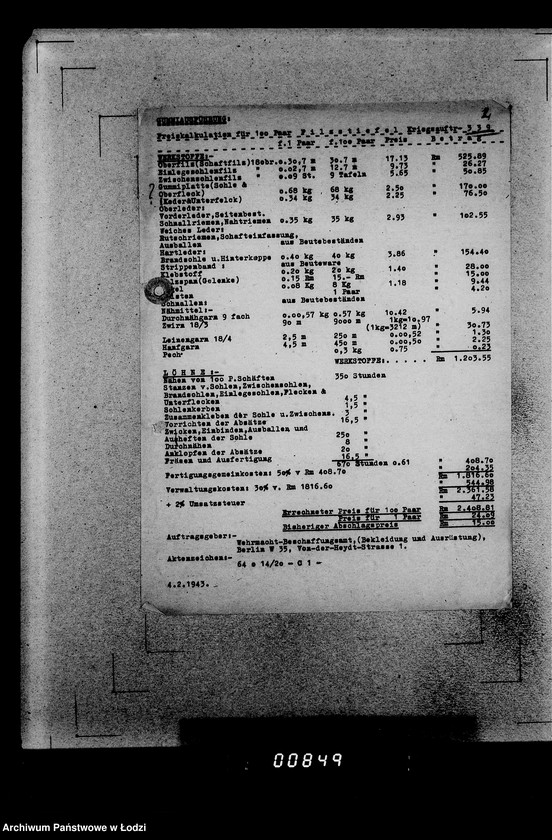 Obraz 6 z jednostki "339 Filztiefel A.[Zamówienia, korespondencja, kalkulacje]"