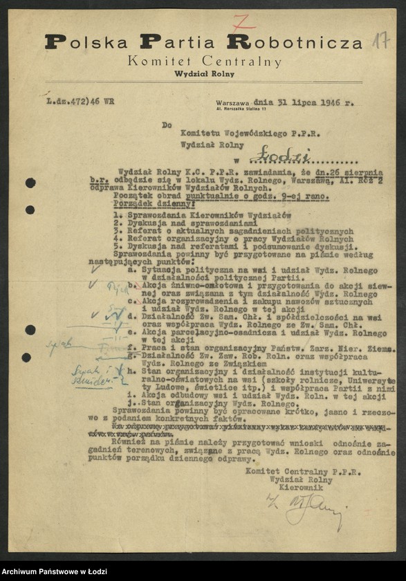 Obraz 18 z jednostki "Korespondencja [Wydziału z Wydziałem Rolnym] Komitetu Centralnego"