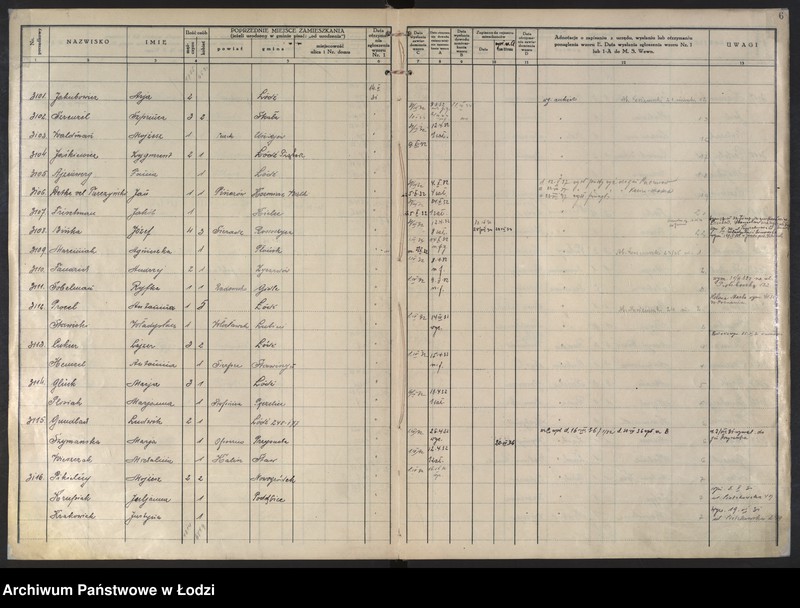 Obraz 8 z jednostki "Księga kontroli ruchu ludności (rejestr osób przybywających do gminy) Łódź, komisariat VII, ks. II, nr 3051-6051"