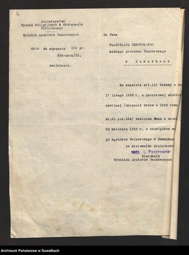 image.from.unit.number "[Korespondencja w sprawie danych personalnych woźnego Władysława Dębowskiego]"