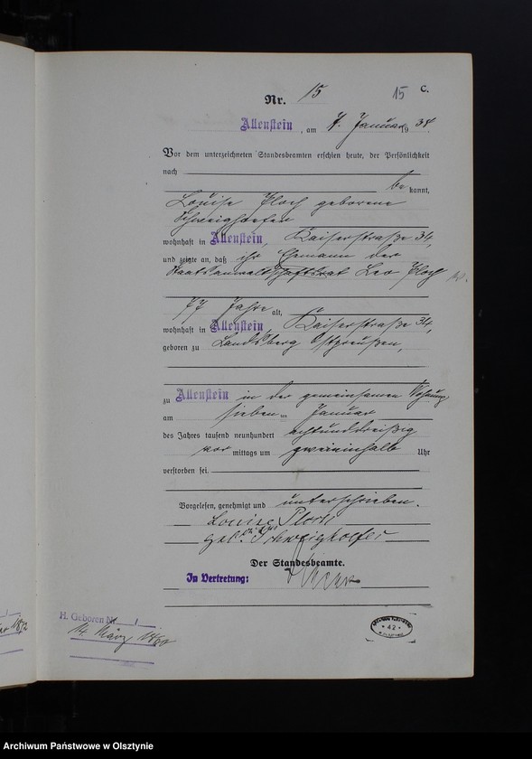 image.from.unit.number "Sterbe-Haupt-Register Tom I, Nr 1-381"