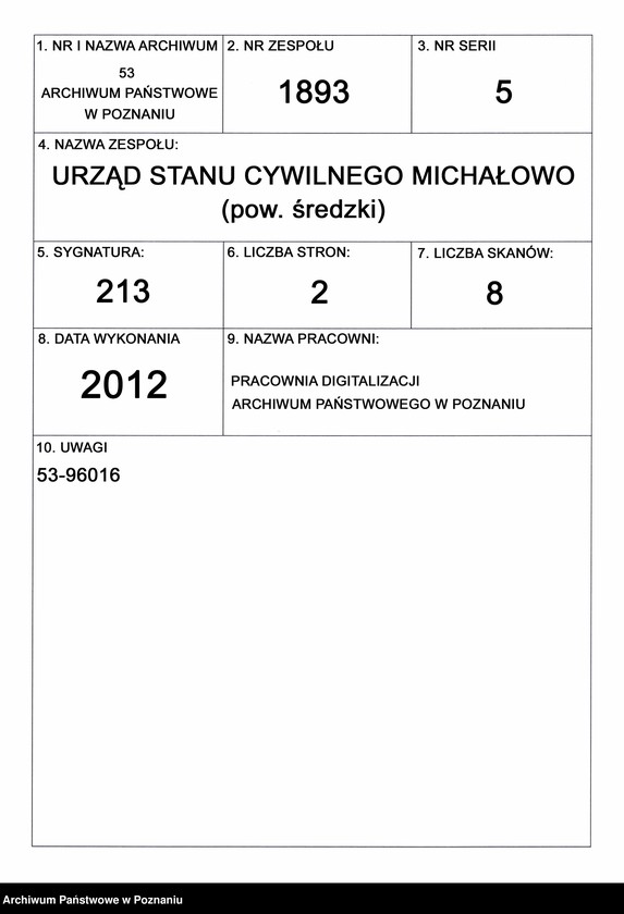 Obraz 1 z jednostki "Akta zbiorowe rejestracji stanu cywilnego do księgi urodzeń za rok 1908"