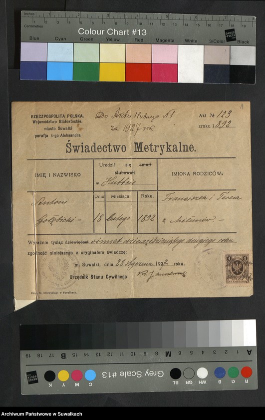 Obraz 3 z jednostki "Aneksa Aktów Ślubnych Rz-Katolickiej par. Wigierskiej za 1927 rok"