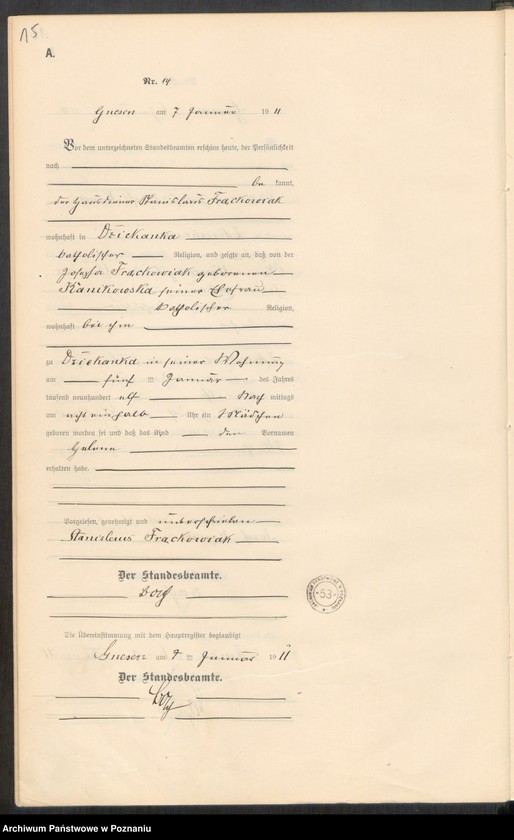 Obraz 17 z jednostki "Geburts-Nebenregister Band I"