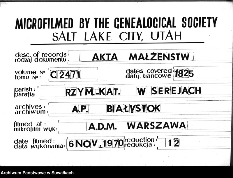 image.from.unit.number "Akta urzędnika stanu cywilnego gminy i parafij sereyskiey zaślubionych od dnia 1-go stycznia 1825 do ostatniego grudnia tegoż roku"