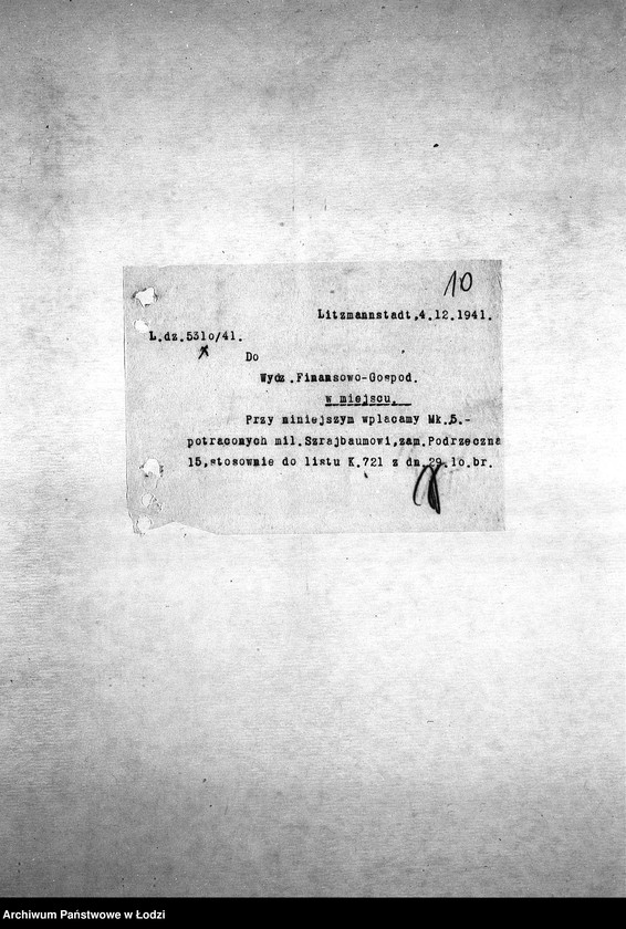 Obraz 13 z jednostki "[Korespondencja z Wydziałem Finansowo-Gospodarczym, Wydziałem Aprowizacji, Wydziałem Kart – różne sprawy]"