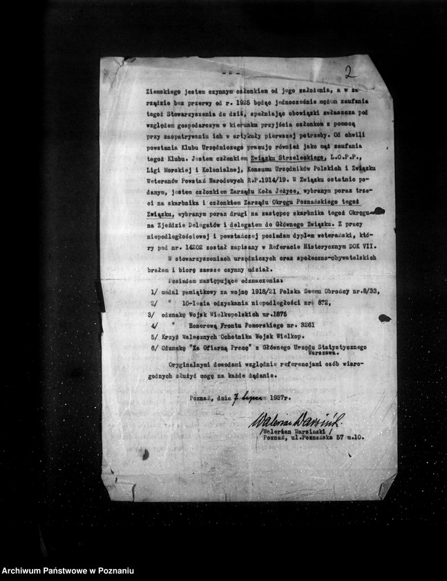 Obraz 5 z jednostki "/Walerian Wasiński, urzędnik Urzędu Wojewódzkiego życiorys/"