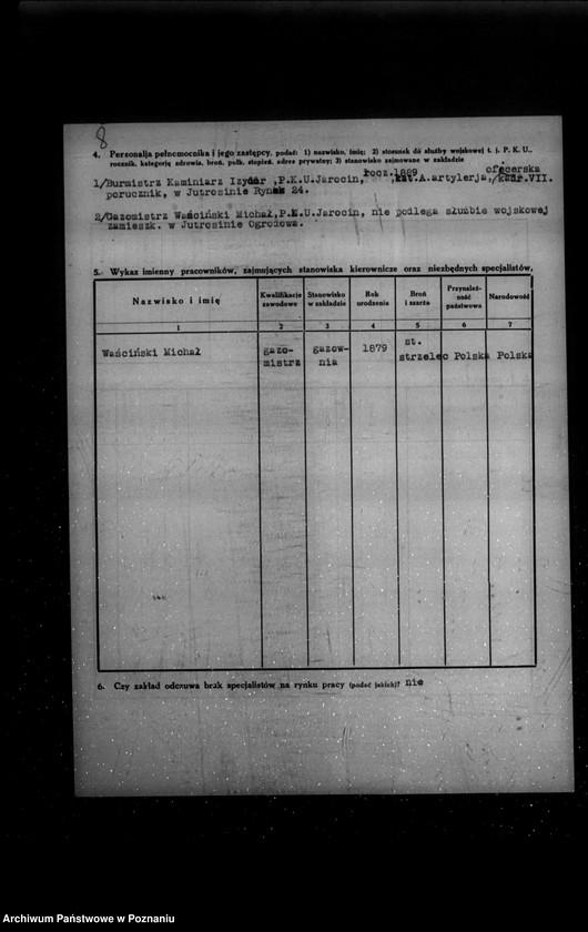 Obraz 12 z jednostki "Kwestionariusz Gazowni Miejskiej w Jutrosinie powiat rawicki"