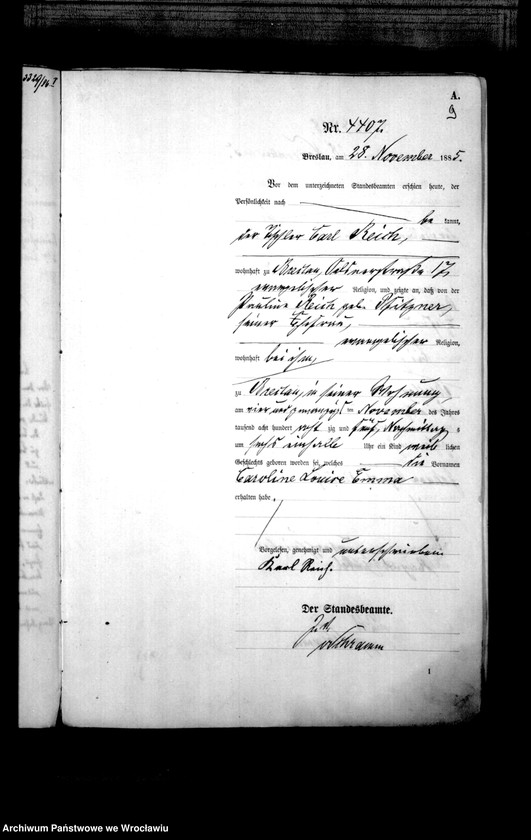 image.from.unit.number "Geburts-Haupt-Register Breslau I 1885 Band 12"