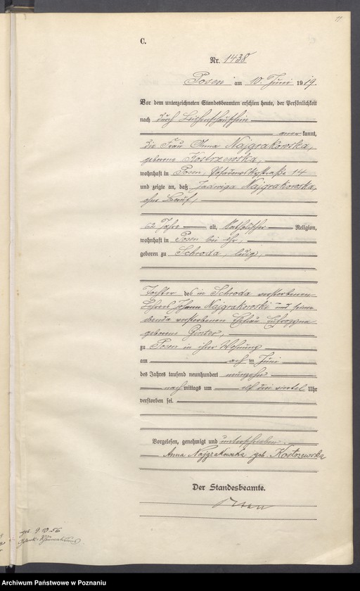 Obraz 13 z jednostki "Księga miejscowa zgonów tom IV [Rejestr główny zgonów]"