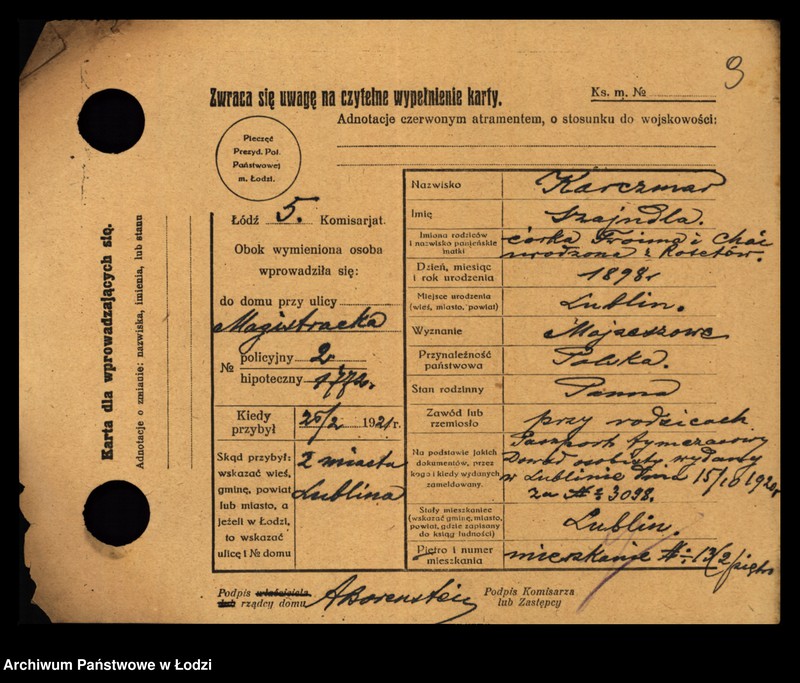 Obraz 11 z jednostki "[Spis ludności Łodzi] Karczmańska - Karnowski"