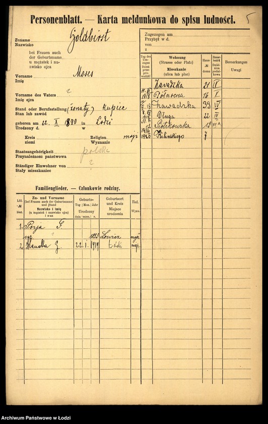 Obraz 7 z jednostki "[Spis ludności Łodzi] Goldberszt - Goldkrant"