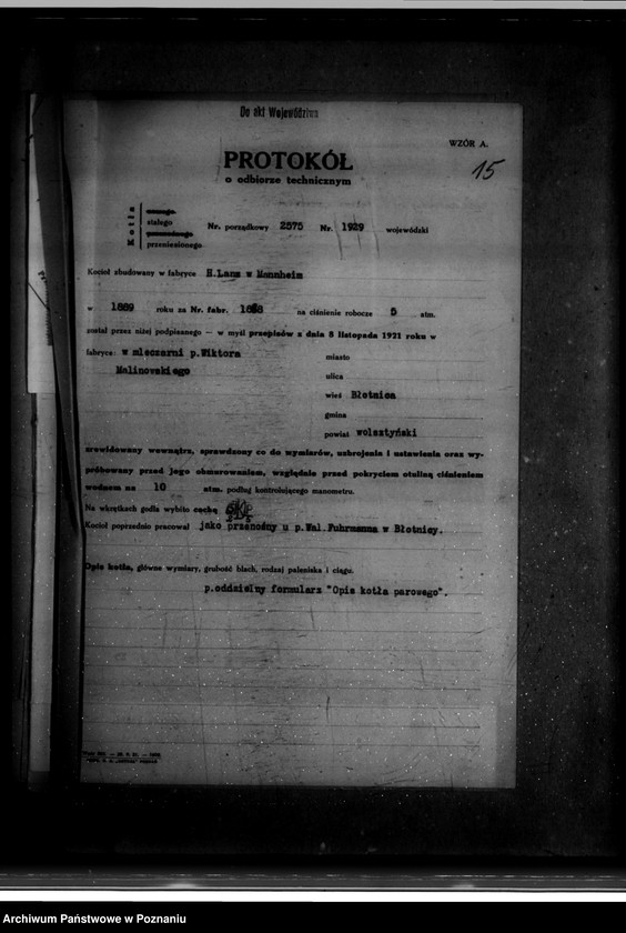 Obraz 19 z jednostki "Mleczarnia W. Malinowskiego w Błotnicy powiat wolsztyński nr woj. kotła 1929"