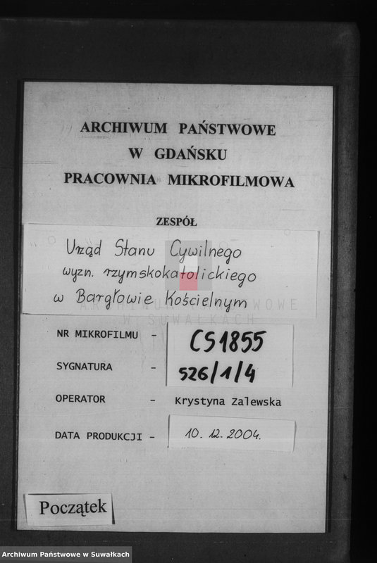 Obraz 1 z jednostki "[Księga akt urodzeń wyzania rzymskokatolickiego parafii w Bargłowie]"
