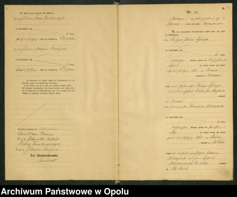 image.from.unit.number "Urząd Stanu Cywilnego Bierawa Księga małżeństw rok 1884-85"