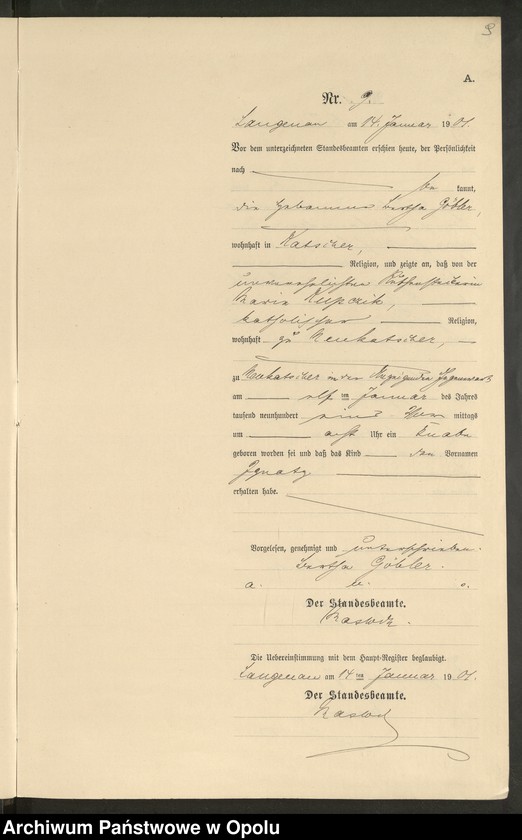 image.from.unit.number "Geburts-Neben-Register Standesamts Langenau pro 1901"