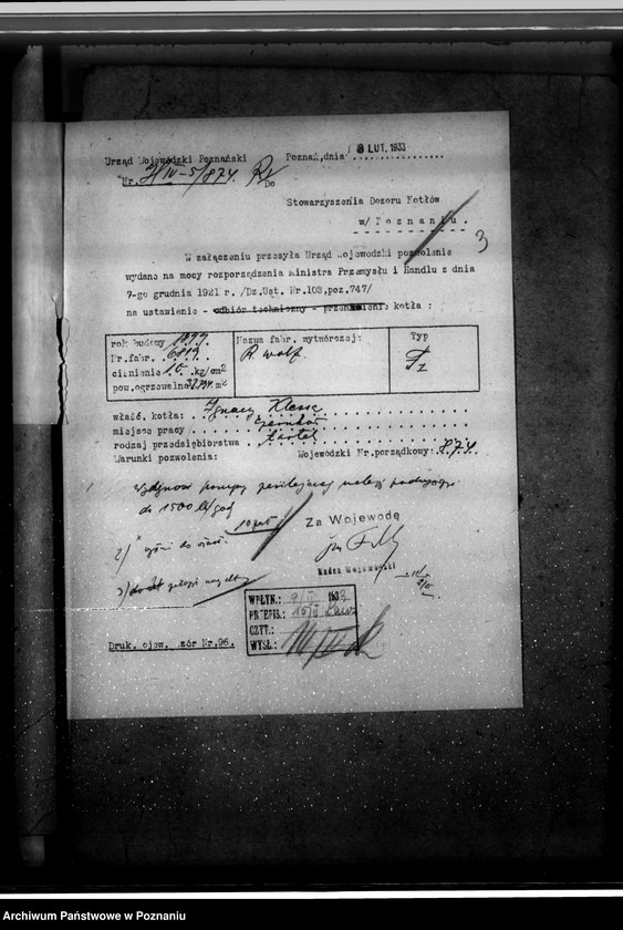 Obraz 7 z jednostki "Tartak w Czarnkowie Ignacego Klessy nr kotła fabr. 6819 nr kotła woj. 874"