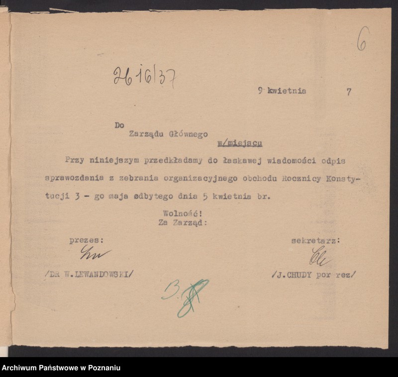 Obraz 9 z jednostki "Sprawy dotyczące komendantów wojewódzkich i grodzkich Związku Weteranów Powstań Narodowych i Związku Powstańców Wielkopolskich."