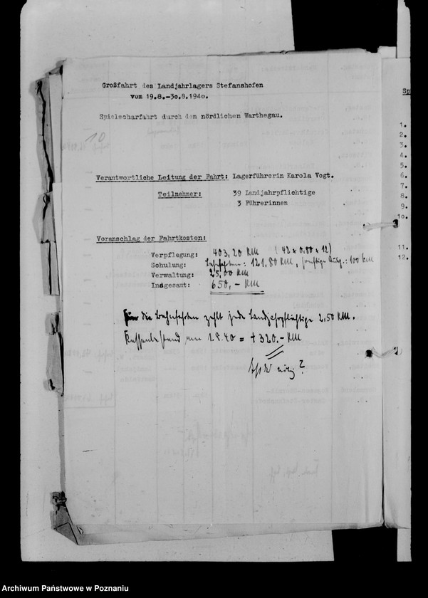 Obraz 14 z jednostki "Grossfahrt im Warthegau. Pläne und Berichte. Allgemeiner Schriftwechsel"