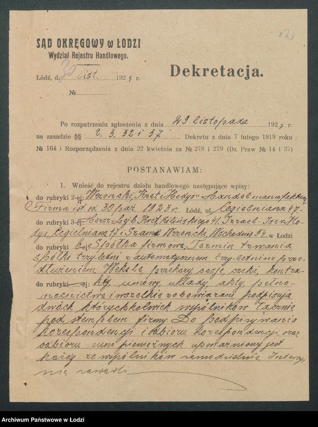 Obraz 14 z jednostki "Wrzonecki, Kret i Hodys- handel manufakturą"