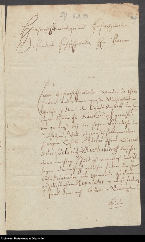 image.from.unit.number "Die Reparatur der Kirschsteindorfschen [Kiersztanowo] Organisten Wohnung"