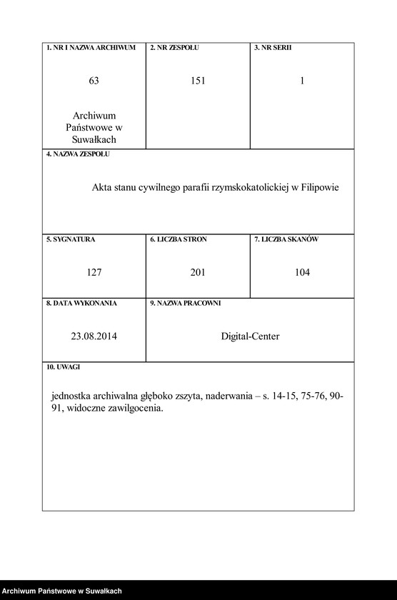Obraz 1 z jednostki "Księga akt urodzeń, małżeństw, zgonów 1912 r. Filipów"