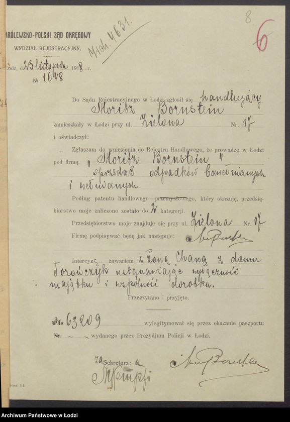 Obraz 10 z jednostki "Moritz Bornstein- sprzedaż odpadków bawełnianych i wełnianych"