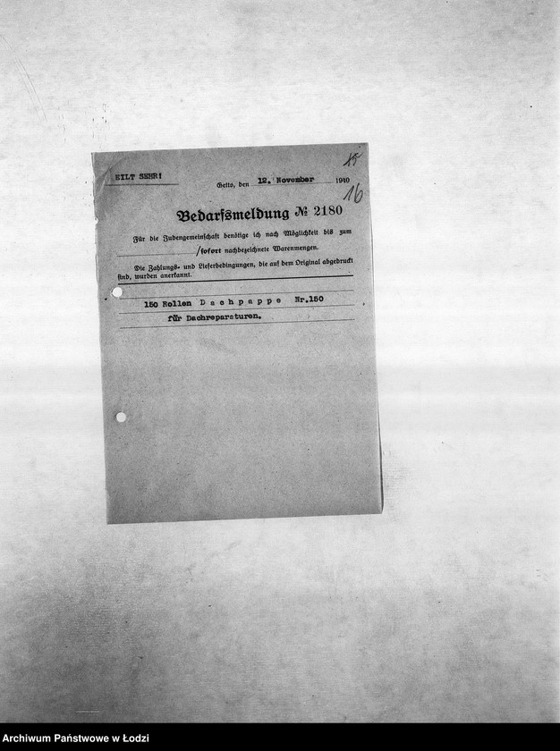 Obraz 19 z jednostki "Bedarfsmeldungen [Kopie skierowanych do GV zapotrzebowań na surowce, materiały, narzędzia, maszyny itp. potrzebne resortom pracy do produkcji]"