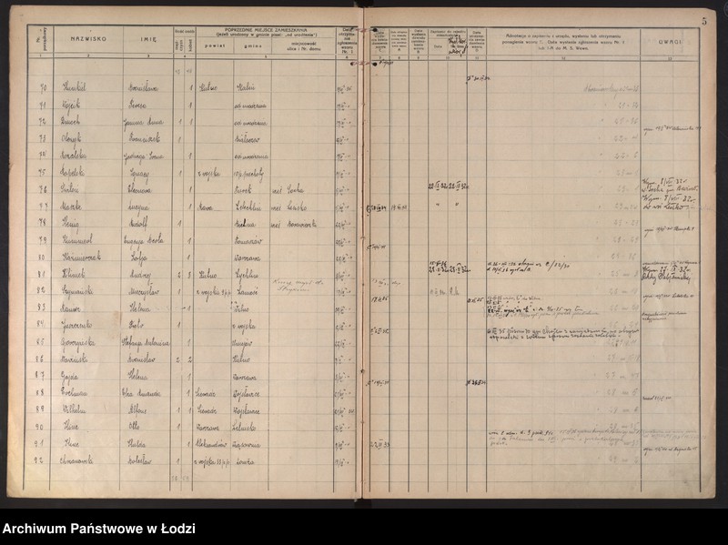 Obraz 8 z jednostki "Księga kontroli ruchu ludności (rejestr osób przybywających do gminy) Łódź, zameldowania pozaankietowe, komisariat XI, nr 1-1263"