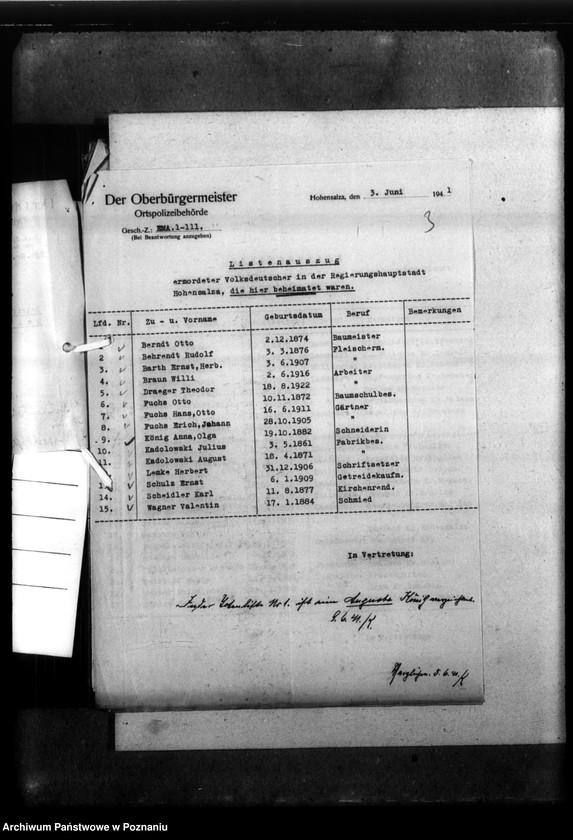 Obraz 8 z jednostki "Kreis Hohensalza (Inowrocław). Korespondencja w sprawie miejscowych Niemców, którzy zginęli w 1939 roku"