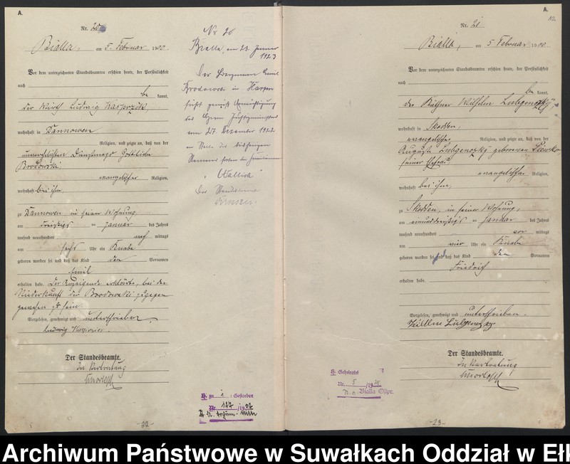 image.from.unit.number "Geburts-Haupt-Register des Königlichen Preussischen Standes-Amtes Belzonzen Kreis Johannisburg"