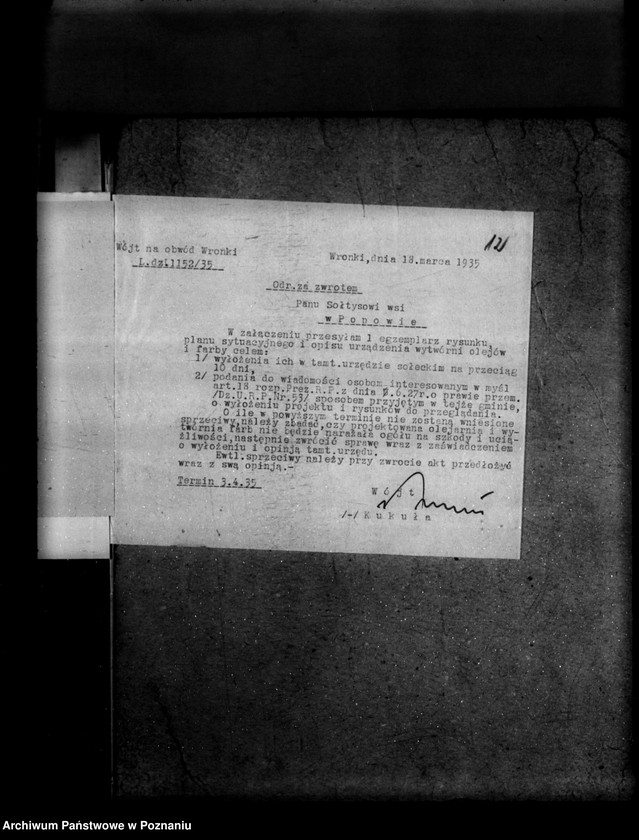 Obraz 16 z jednostki "Zatwierdzenie zakładu przemysłowego /olejarni, fabryk farb i pokostów/ J. Zabilskiego w Popowie powiat szamotulski"