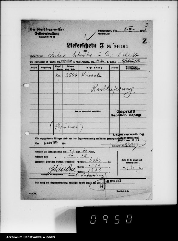 Obraz 7 z jednostki "Lebensmitteleinkauf. Aufträge, [Lieferscheinen und Rechnungen] 18371-18420. [Dostawa artykułów pierwszej potrzeby do Getta]"