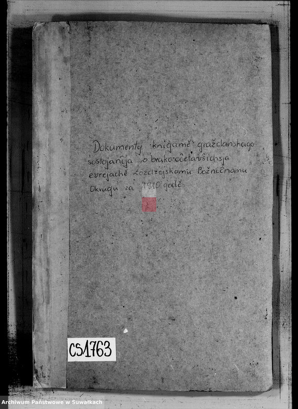image.from.unit.number "Dokumenty knigam grażdanskogo sostojanija o brakosočetavšichsja evrejach po Lozdzejskomu Božničnomu Okrugu za 1910 god"