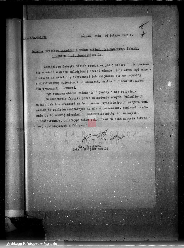 Obraz 11 z jednostki "Projekt urządzenia zmian zakładu przemysłowego fabryki "Centra" ulica Wenecjańska nr 16"