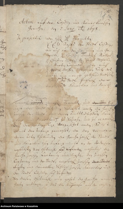 Obraz 20 z jednostki "Grenzen der Stadt Cöslin. Vol. I: 1558/1698 (Abschrift einer Urkunde von 1337)"