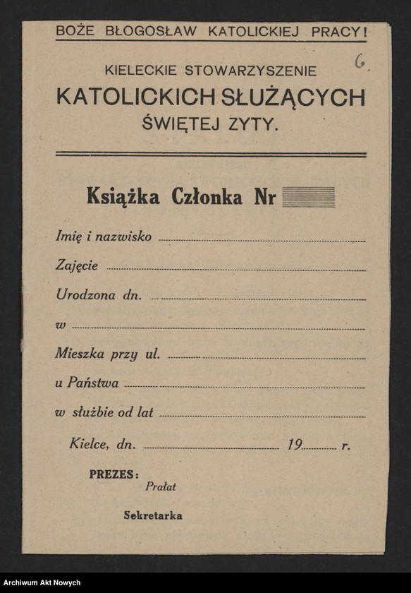 image.from.unit.number "Obuchowicz Br. (ks., prałat Katedry Kieleckiej, prezes Stowarzyszenia Katolickich Służących św. Zyty); Załączniki: a) Książka Członka i Statut Stowarzyszenia (druk); b) 1 fotografia; L.7"