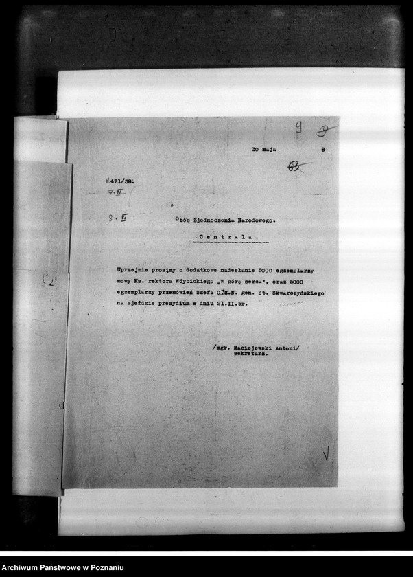 Obraz 12 z jednostki "Materiały programowe Obozu Zjednoczenia Narodowego - odezwy, korespondencja w sprawach organizacyjnych i personalnych"