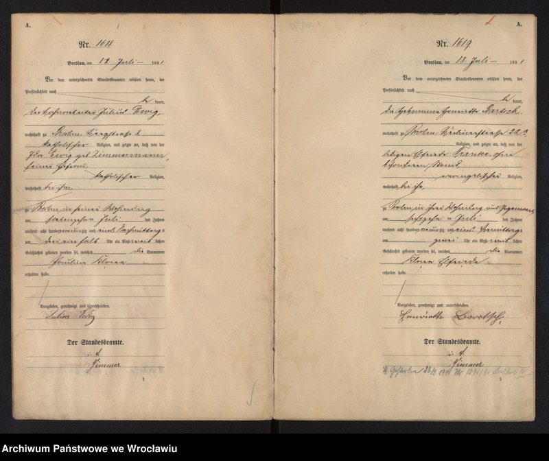 image.from.unit.number "Geburts-Neben-Register Breslau I 1891 Band 5"