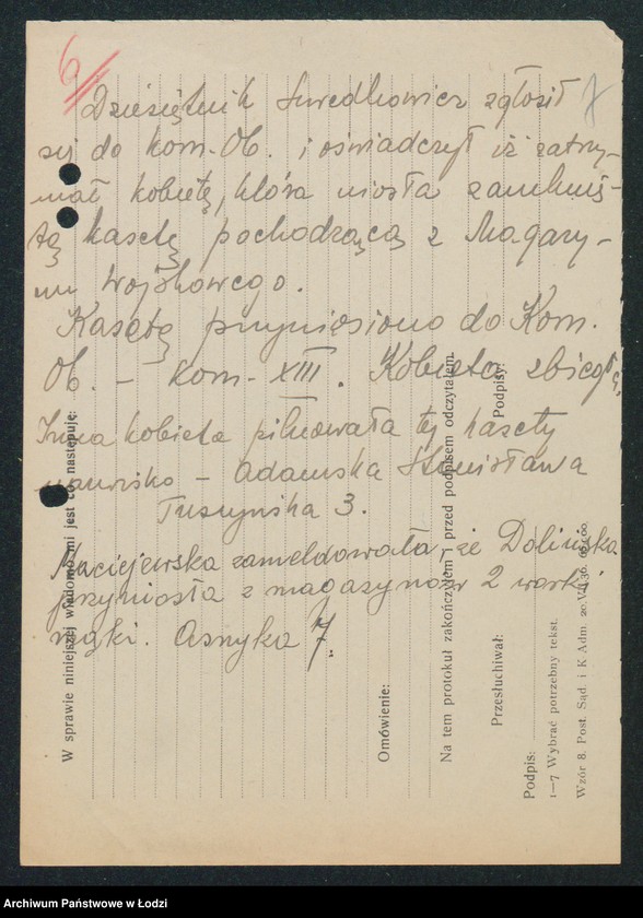 Obraz 9 z jednostki "[Akta XIII Komisariatu Milicji Obywatelskiej - protokoły i meldunki z zajść ulicznych, kradzieży, poszukiwań zaginionych]"