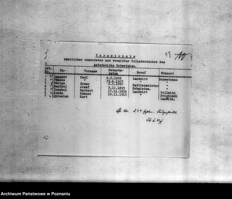 Obraz 15 z jednostki "Amtsbezirk Wilhelmsort Kreis Bromberg (Bydgoszcz). Wykazy miejscowych Niemców, którzy zginęli w 1939 roku"