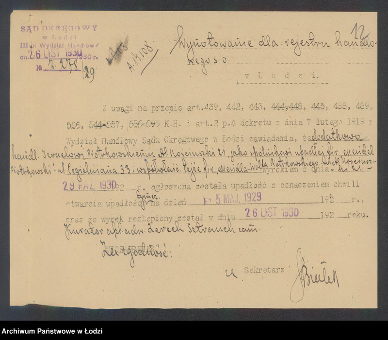 Obraz 14 z jednostki "Mendel Wolf Piotrkowski- wyrób i sprzedaż trykotaży"