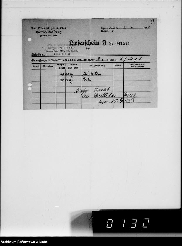 Obraz 14 z jednostki "Lebensmitteleinkauf. Aufträge, [Lieferscheinen und Rechnungen] 19941-19960 [Dostawa artykułów pierwszej potrzeby do Getta]"