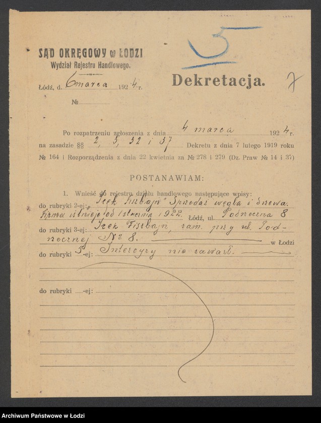 Obraz 9 z jednostki "Icek Fiszbajn- sprzedaż węgla i drzewa"