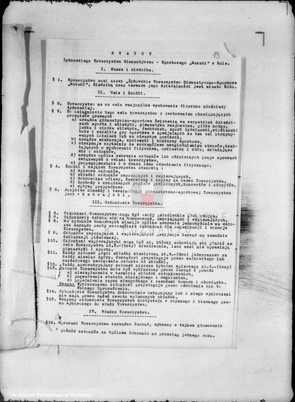 Obraz 17 z jednostki "/Żydowskie Stowarzyszenie Gimnastyczno-Sportowe,,Makabi" w Kole/"