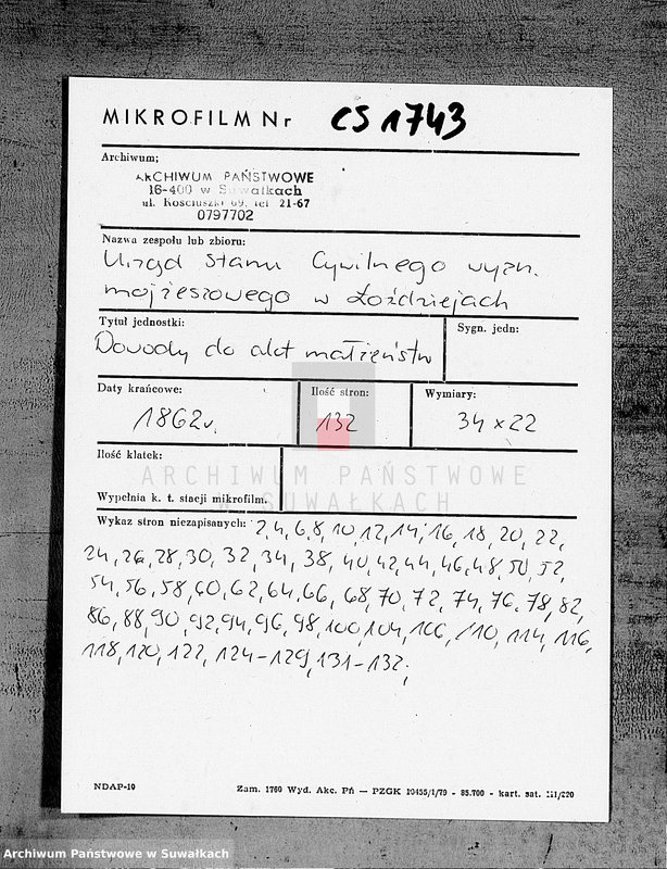 image.from.unit.number "Dowody zaślubionych Starozakonnych Okręgu Łoździeje za rok 1862"